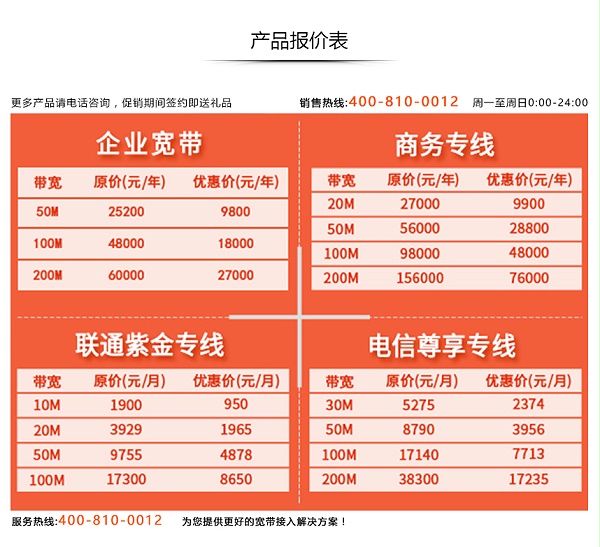 宽带专线最新报价